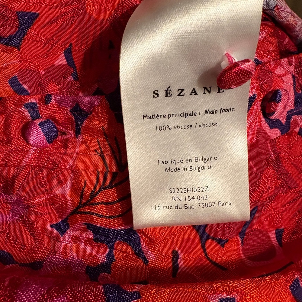 NWT FR 34, US 2 Sezane Ann shirt. Fuchsia Floral. (Marching pant available!) - Picture 5 of 8
